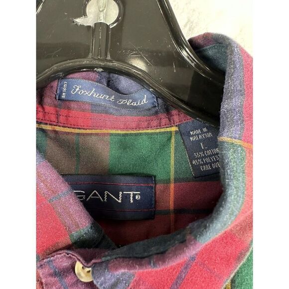 Gant Mens Size Large Red Green Foxhunt Plaid Button Up Long Sleeve Shirt - Picture 7 of 9